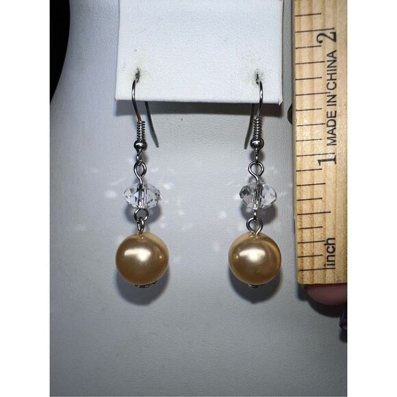 Silver Tone and Faux Pearl and crystal Earrings - Picture 2 of 6